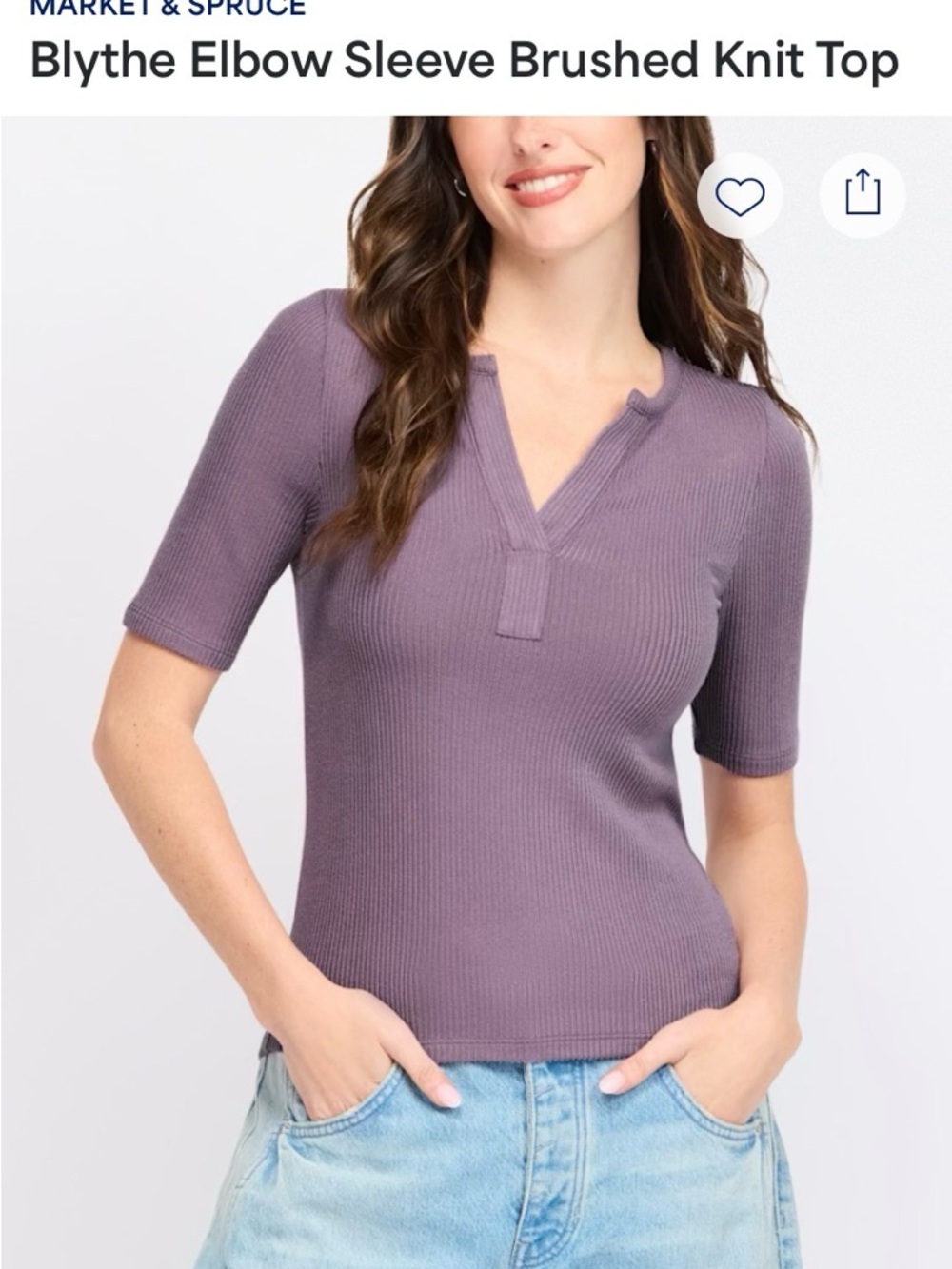 Market & Spruce Ribbed Elbow Sleeve Top in Dusty Lavender